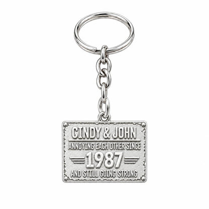 Annoying Each Other Since Charm Keychain – silver, front view