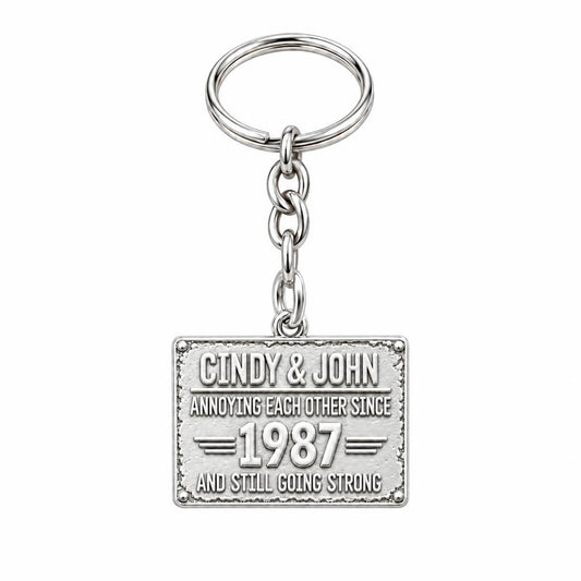 Annoying Each Other Since Charm Keychain – silver, front view