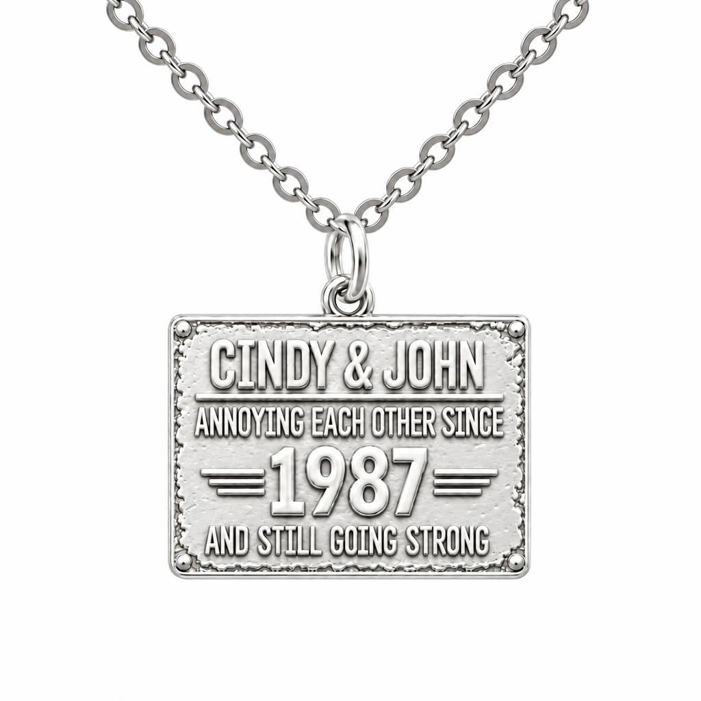 Annoying Each Other Since Charm Necklace Set – silver, front view