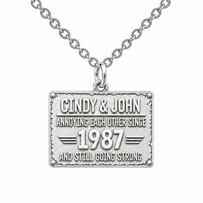 Annoying Each Other Since Charm Necklace Set – silver, front view