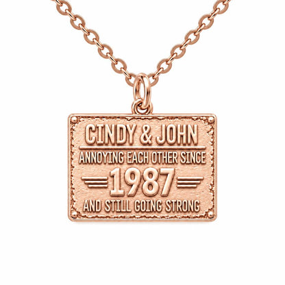 Annoying Each Other Since Charm Necklace Set – rose gold, front view