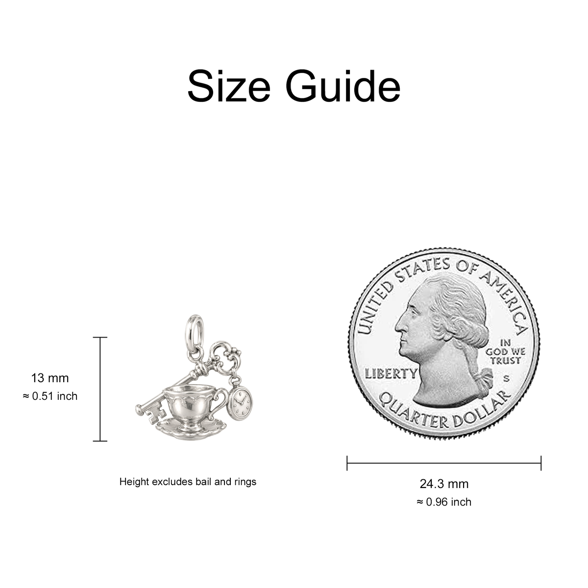 Antique Key and Teacup Charm — Size Guide — 13 mm body excluding bail and rings — 50-works-silver-20260916-87