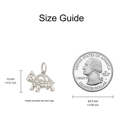 Armadillo-Shaped Cake Charm — Size Guide — 13 mm body excluding bail and rings — 50-works-silver-20260916-110