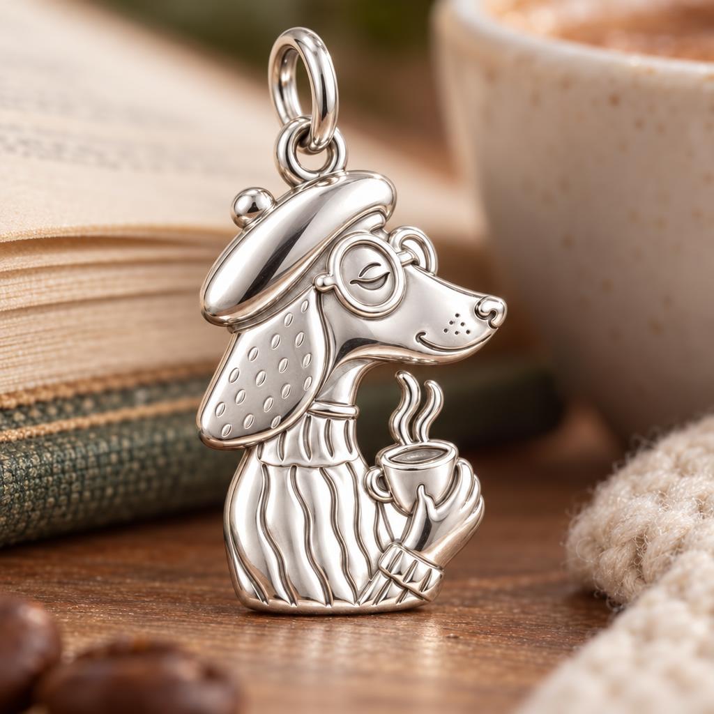 Artisan Poodle With Coffee Charm and Polyester Cord Bracelet Set
