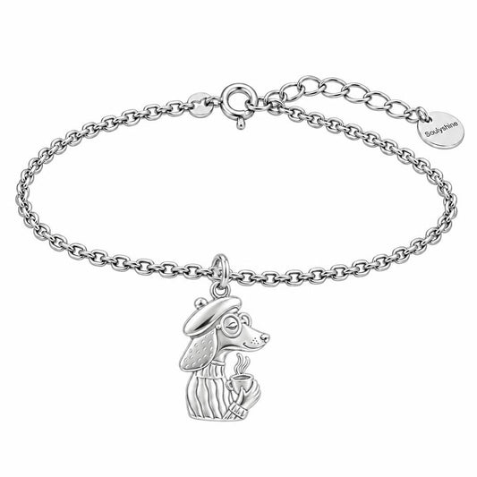 Artisan Poodle With Coffee Charm Bracelet Set – silver, front view