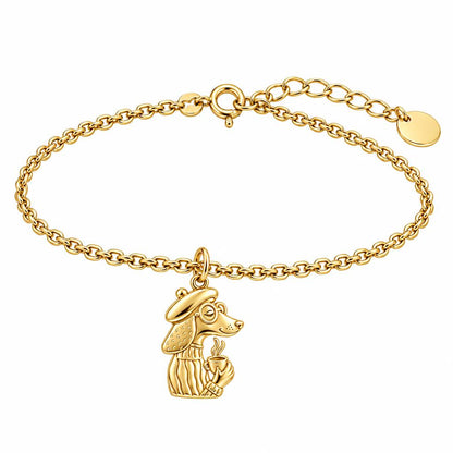 Artisan Poodle With Coffee Charm Bracelet Set – 18K gold, front view