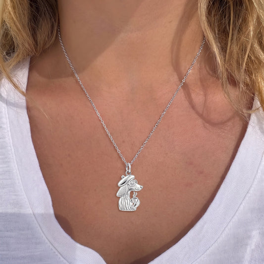 Artisan Poodle With Coffee Charm Necklace Set – worn / in use