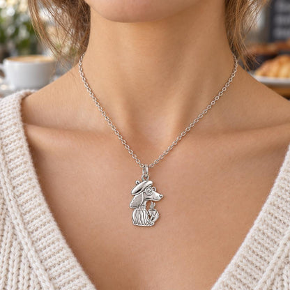 Artisan Poodle With Coffee Charm Necklace Set – worn / in use