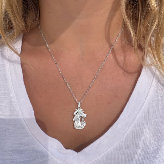Artisan Poodle With Coffee Charm Necklace Set – worn / in use