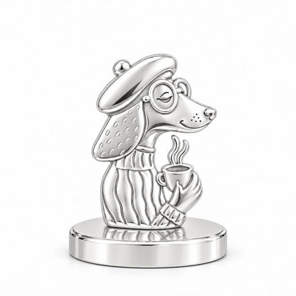 Artisan Poodle With Coffee Keepsake Plaque – silver, front view