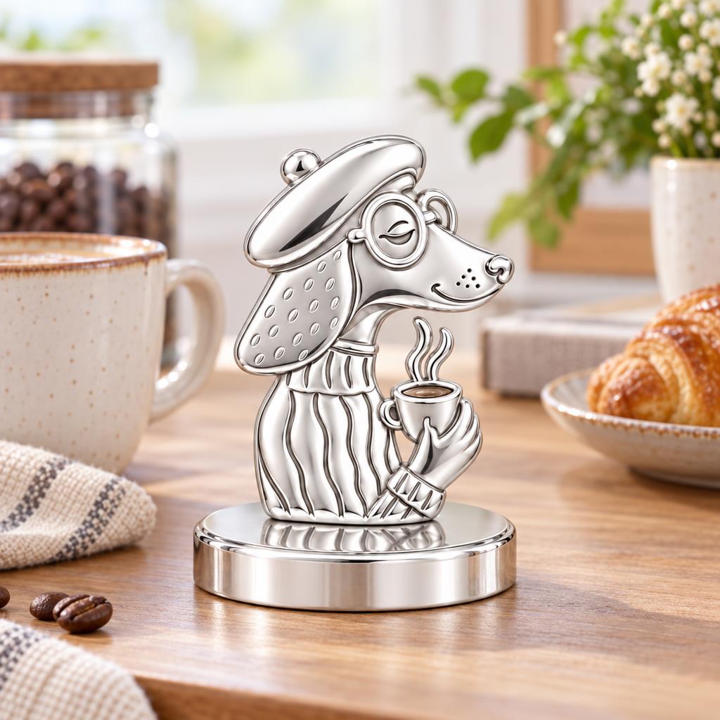 Artisan Poodle With Coffee Keepsake Plaque – worn / in use