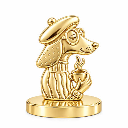 Artisan Poodle With Coffee Keepsake Plaque – 18K gold, front view