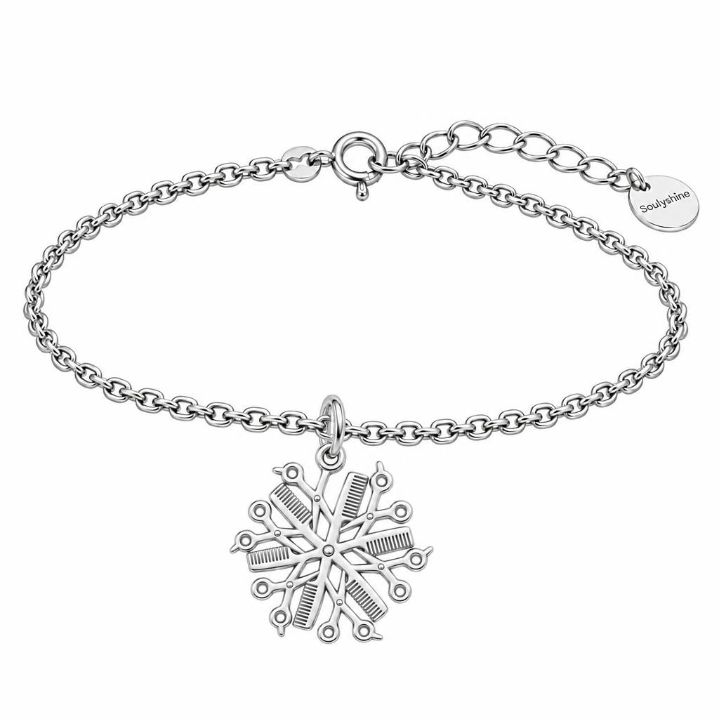 Artisan Shears and Comb Mandala Charm Bracelet Set – silver, front view