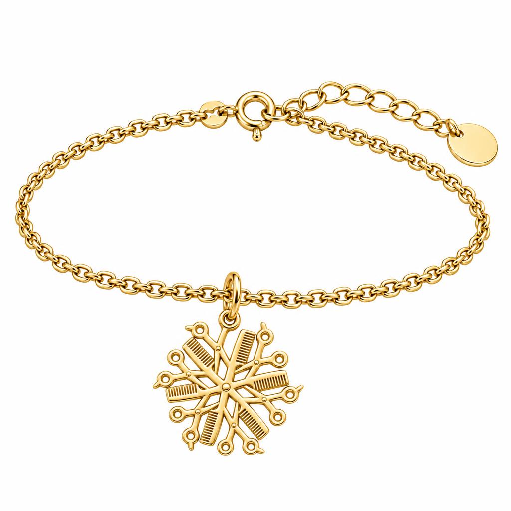 Artisan Shears and Comb Mandala Charm Bracelet Set – 18K gold, front view