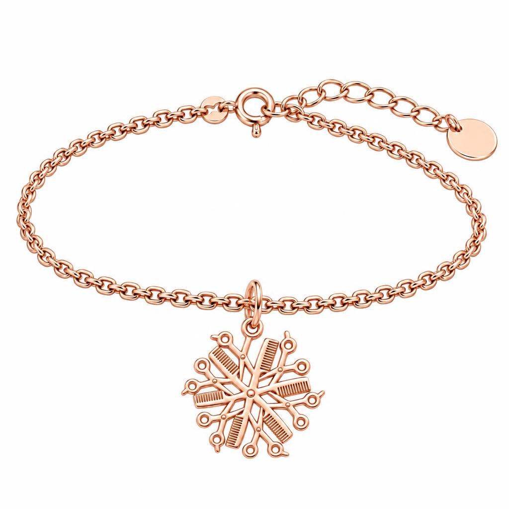Artisan Shears and Comb Mandala Charm Bracelet Set – rose gold, front view