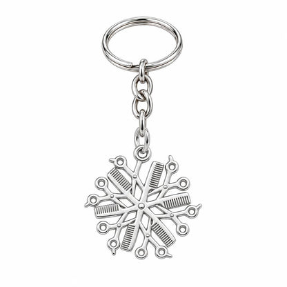 Artisan Shears and Comb Mandala Charm Keychain – silver, front view