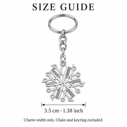 Artisan Shears and Comb Mandala Charm Keychain – size guide, 3.5 cm (1.38 in) charm, chain and keyring excluded