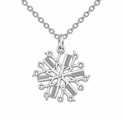 Artisan Shears and Comb Mandala Charm Necklace Set – silver, front view