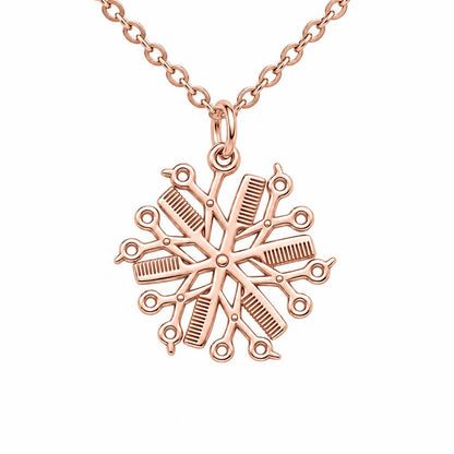 Artisan Shears and Comb Mandala Charm Necklace Set – rose gold, front view