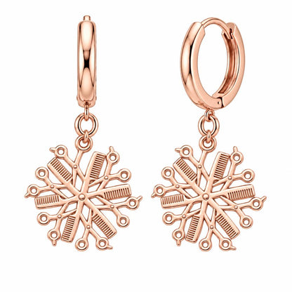 Artisan Shears and Comb Mandala Huggie Charm Earrings – rose gold, front view