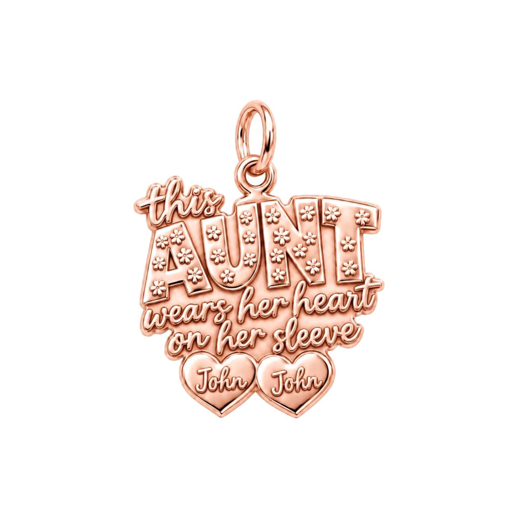 Auntie Heart on Sleeve Charm Bracelet – Personalized Aunt Gift – rose gold 3 cm charm, front view