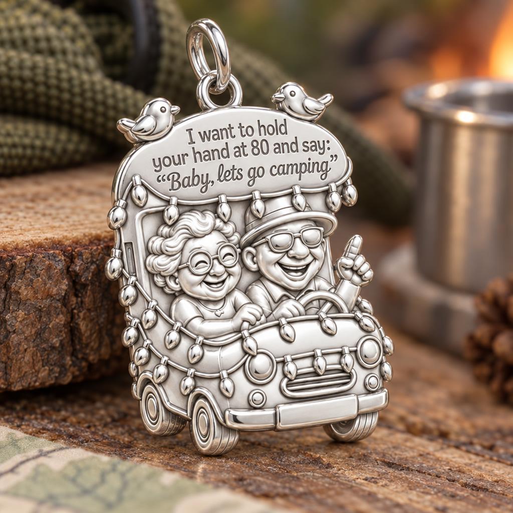 Baby Let's Go Camping Charm and Polyester Cord Bracelet Set – macro detail of the charm