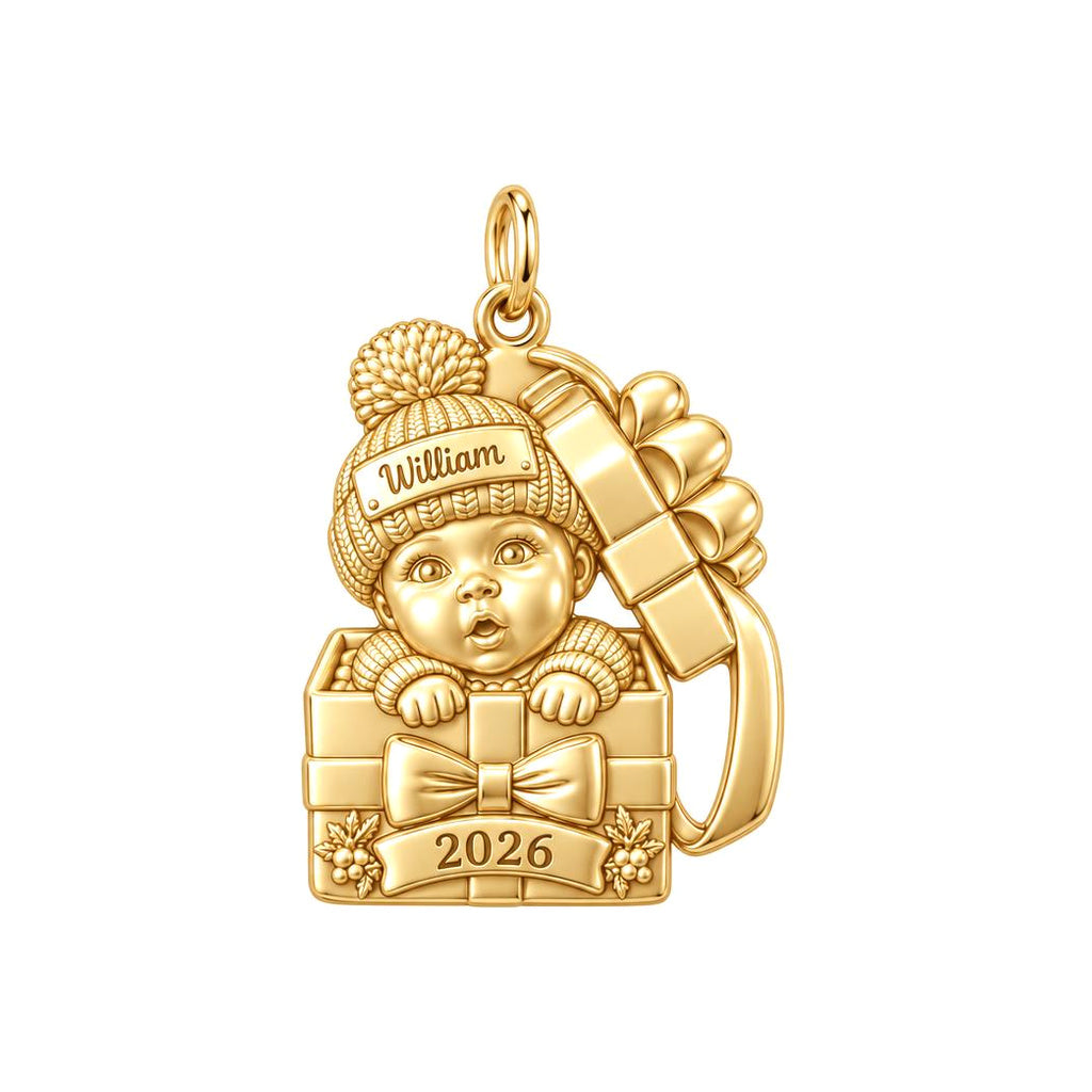 Baby's First Gift Box Charm Bracelet – Personalized Mom Gift – 18K gold charm, front view