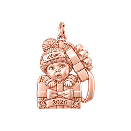 Baby's First Gift Box Charm Bracelet – Personalized Mom Gift – rose gold charm, front view