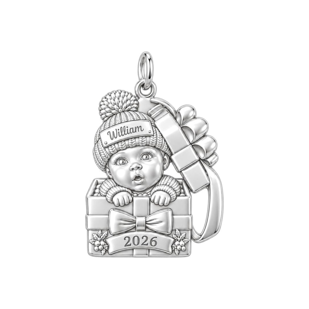Baby's First Gift Box Charm Bracelet – Personalized Mom Gift – silver charm, front view