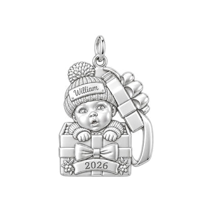 Baby's First Gift Box Charm Bracelet – Personalized Mom Gift – silver charm, front view