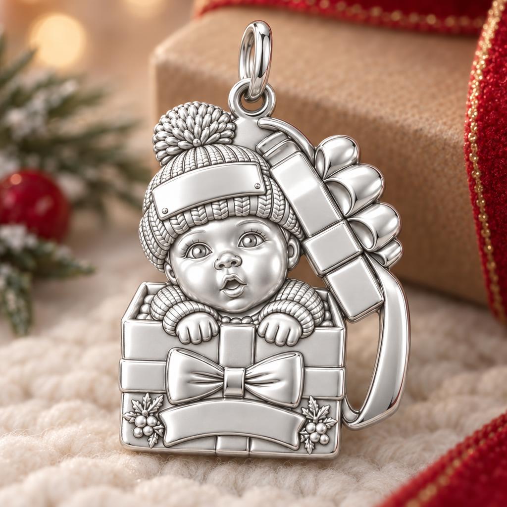 Baby's First Gift Box Charm Bracelet – Personalized Mom Gift – macro detail of the charm