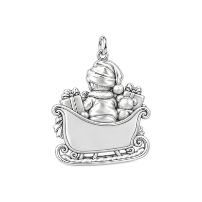 Baby's First Sleigh Ride Charm Bracelet – Personalized Mom Gift – back of the charm, engraving area