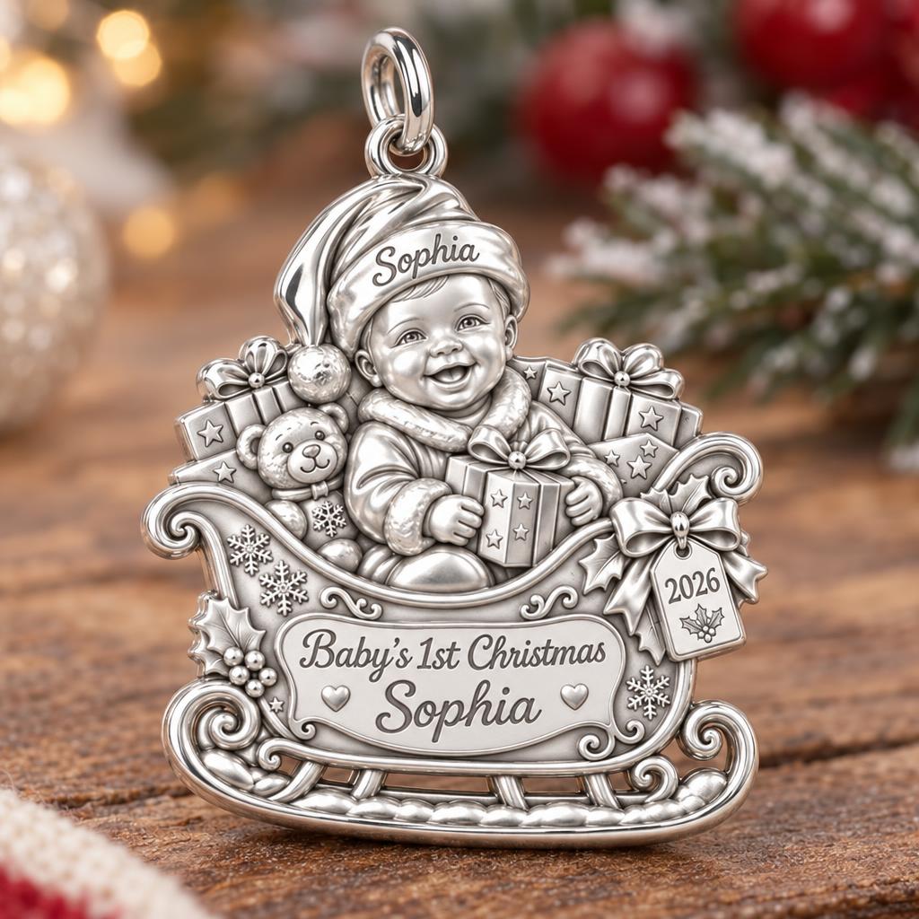 Baby's First Sleigh Ride Charm Bracelet – Personalized Mom Gift – macro detail of the charm