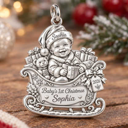 Baby's First Sleigh Ride Charm Bracelet – Personalized Mom Gift – macro detail of the charm