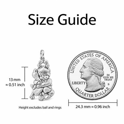 Baby Snuggling Goose Charm Bracelet – Personalized Mom Gift – size guide, 13 mm charm next to a quarter