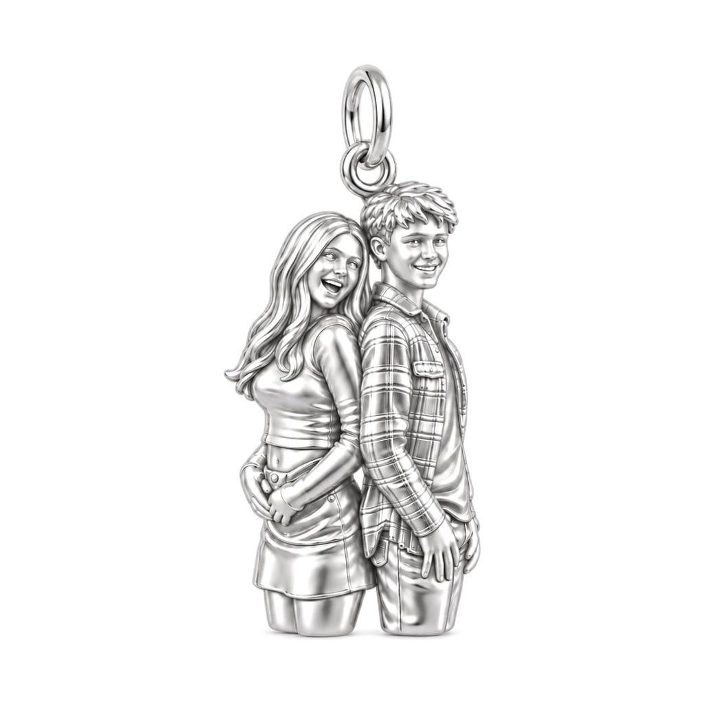 Back-to-Back Together Charm Bracelet – Personalized Couple Gift – silver charm, front view