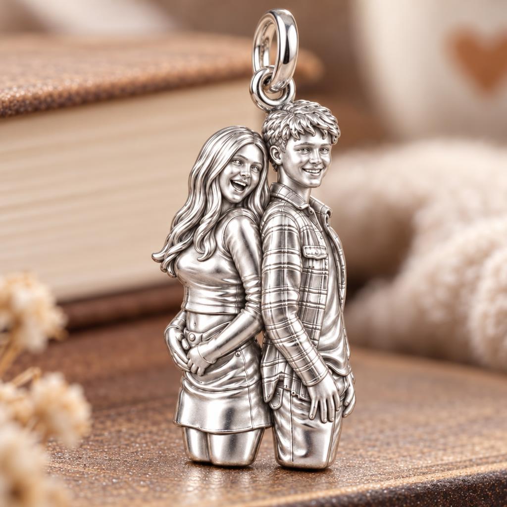 Back-to-Back Together Charm Bracelet – Personalized Couple Gift – macro detail of the charm