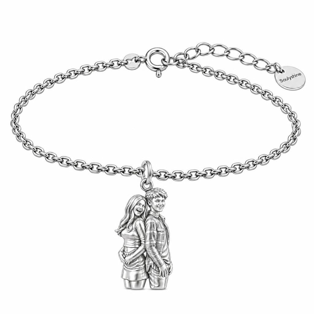 Back-to-Back Together Charm Bracelet Set – silver, front view