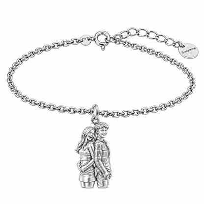 Back-to-Back Together Charm Bracelet Set – silver, front view
