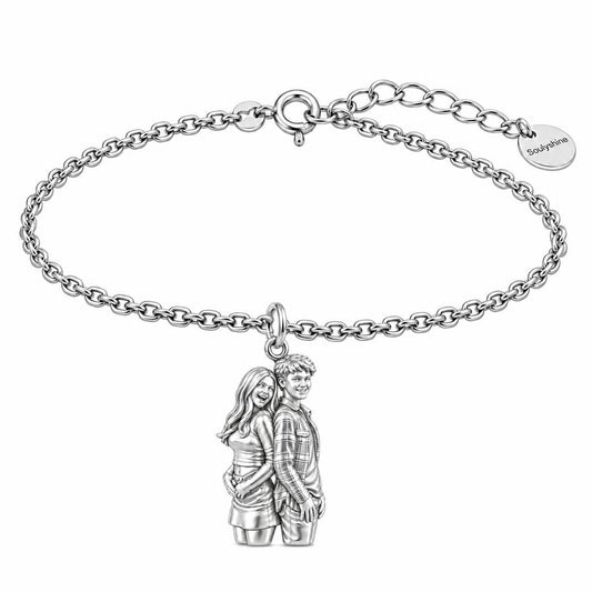 Back-to-Back Together Charm Bracelet Set – silver, front view