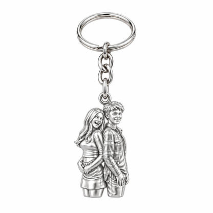 Back-to-Back Together Charm Keychain – silver, front view