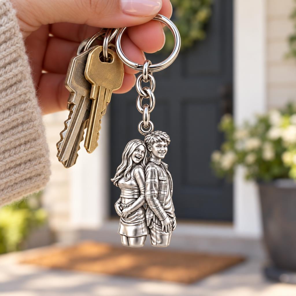 Back-to-Back Together Charm Keychain – worn / in use
