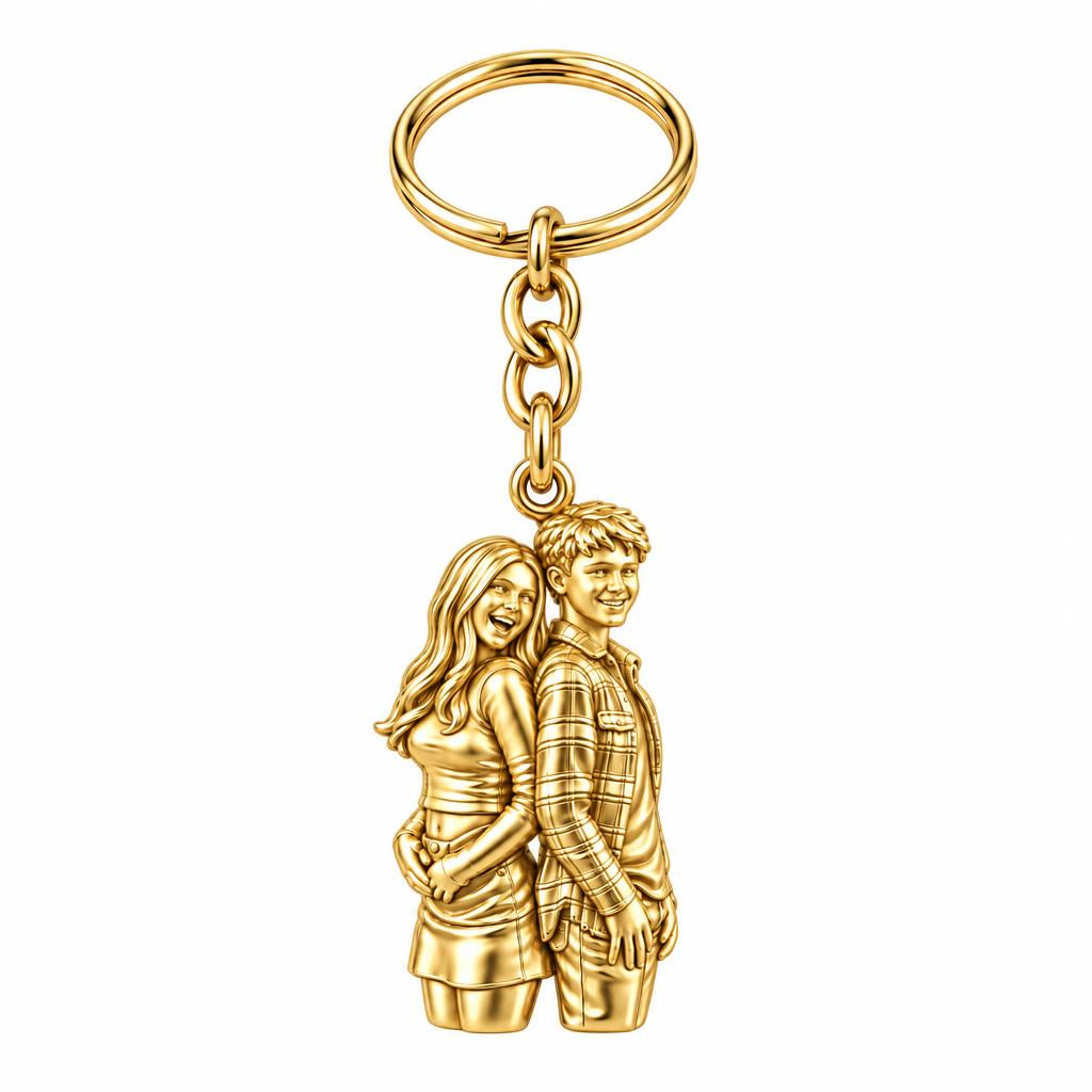 Back-to-Back Together Charm Keychain – 18K gold, front view