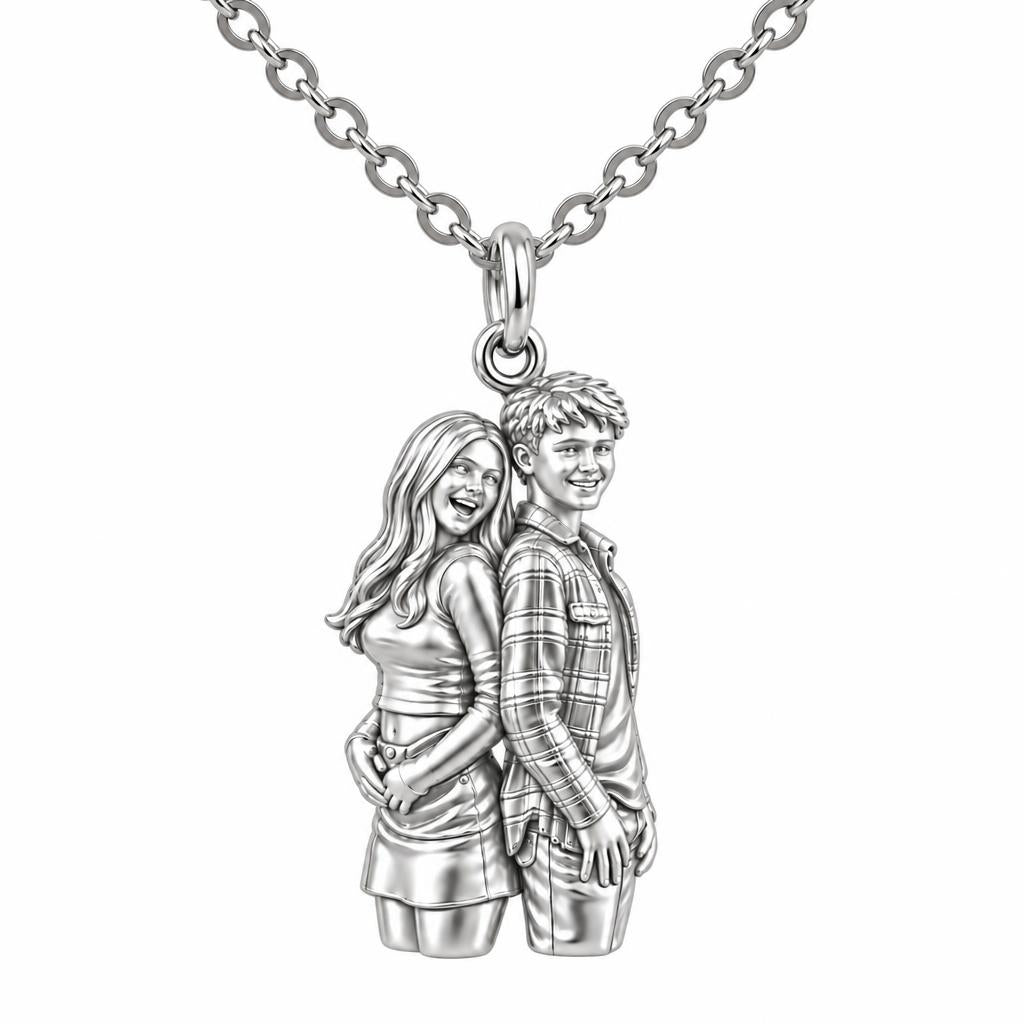 Back-to-Back Together Charm Necklace Set – silver, front view