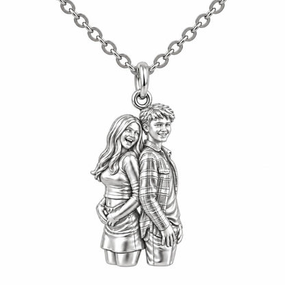 Back-to-Back Together Charm Necklace Set – silver, front view