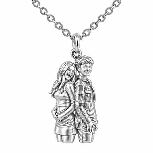 Back-to-Back Together Charm Necklace Set – silver, front view