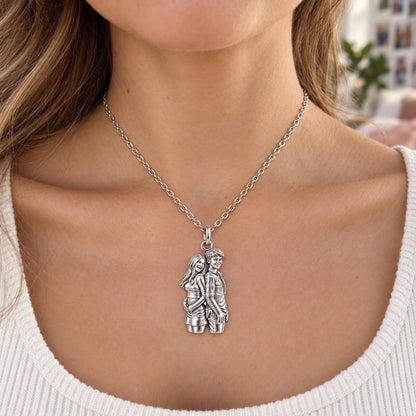 Back-to-Back Together Charm Necklace Set – worn / in use