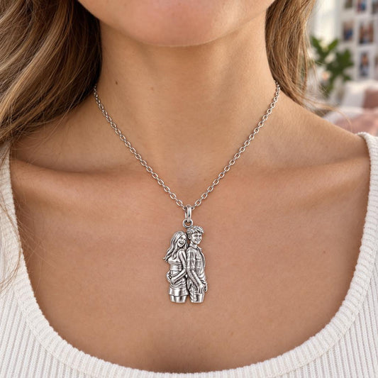 Back-to-Back Together Charm Necklace Set – worn / in use