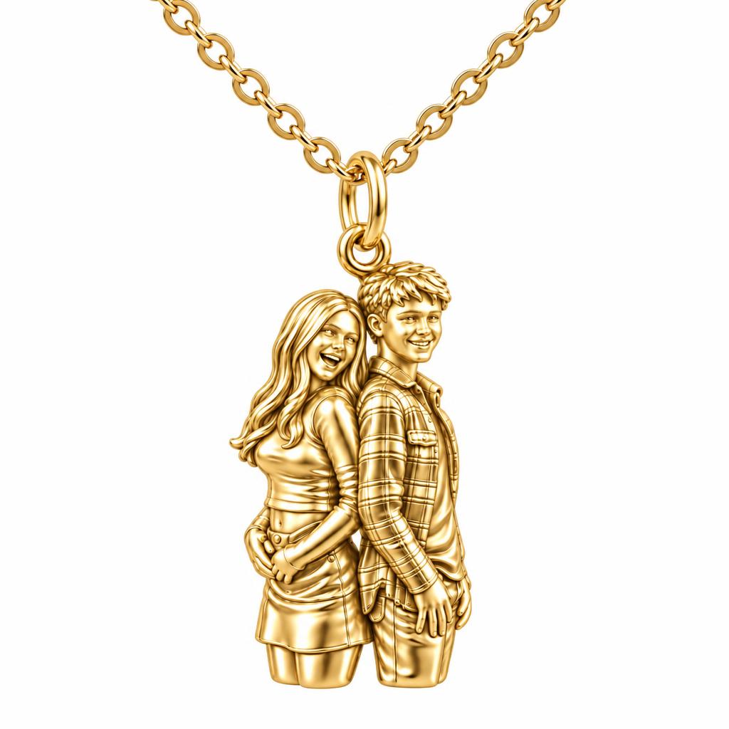 Back-to-Back Together Charm Necklace Set – 18K gold, front view