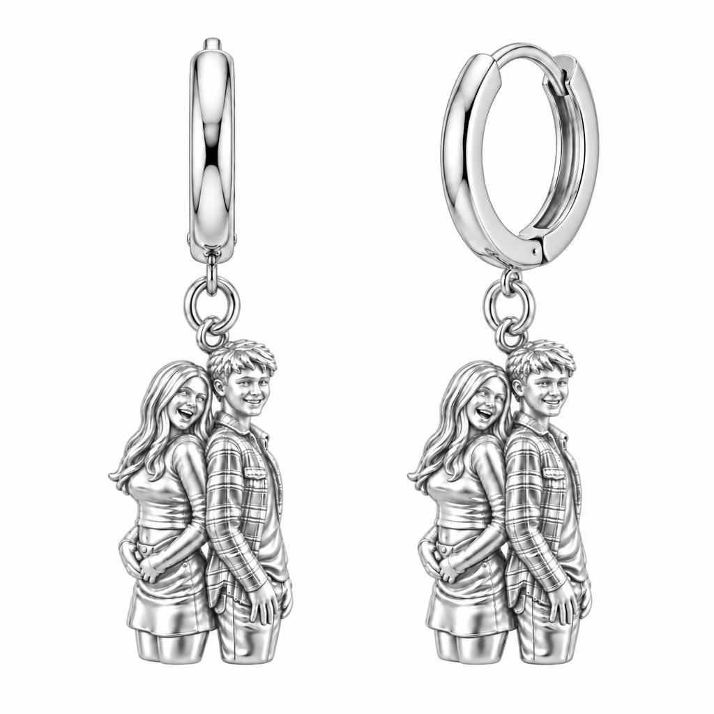 Back-to-Back Together Huggie Charm Earrings – silver, front view